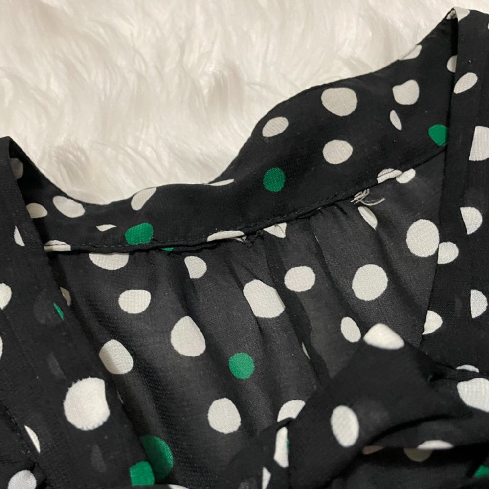 Banana Republic Factory Tie-Neck Black with White & green Polka dot Print XL - Picture 3 of 12